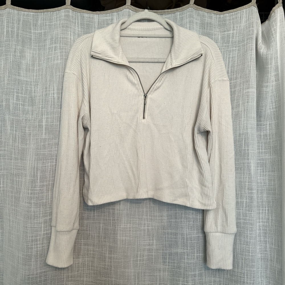 White Quarter-Zip Sweater